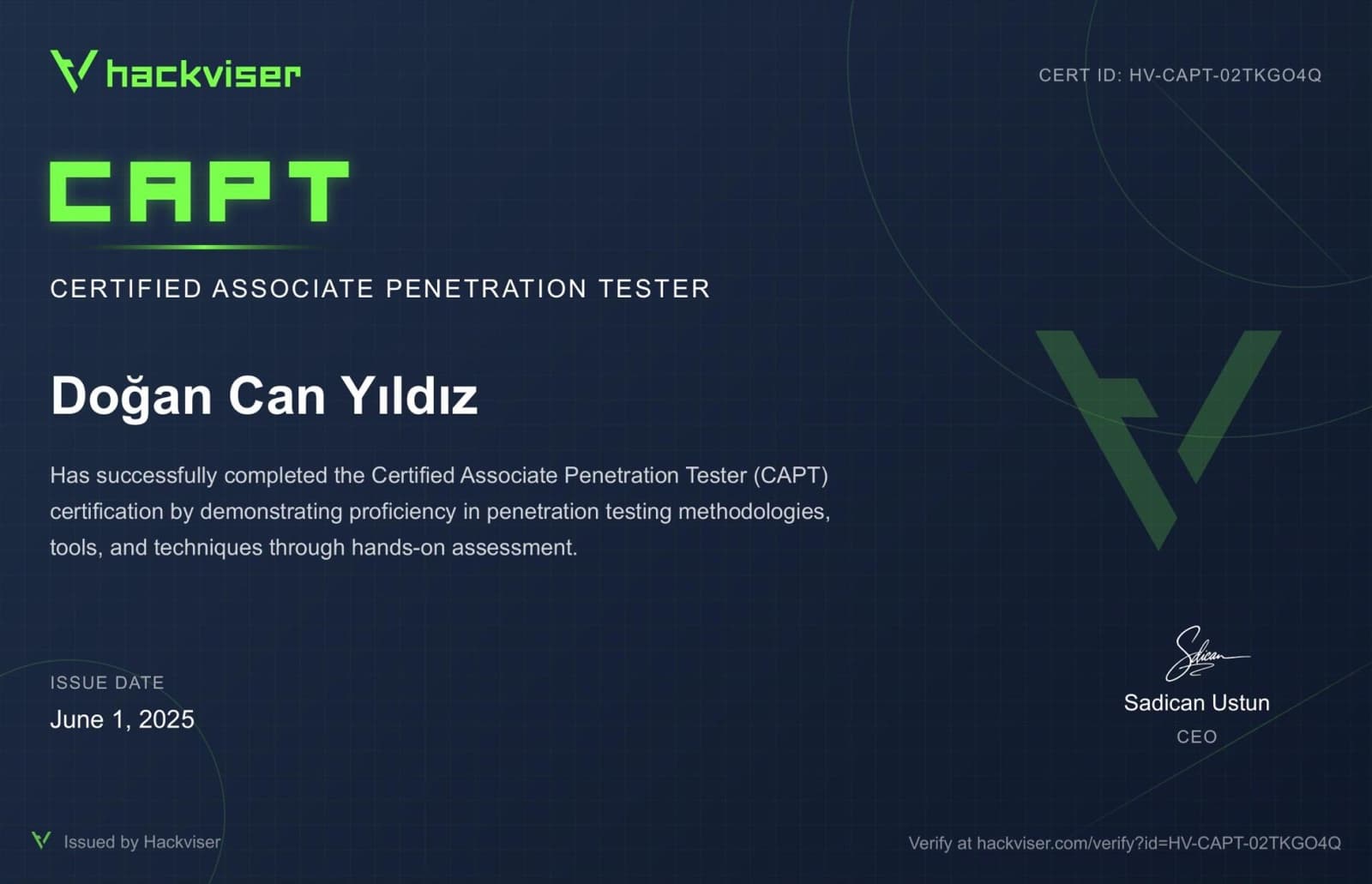 Certified Associate Penetration Tester (CAPT) certificate