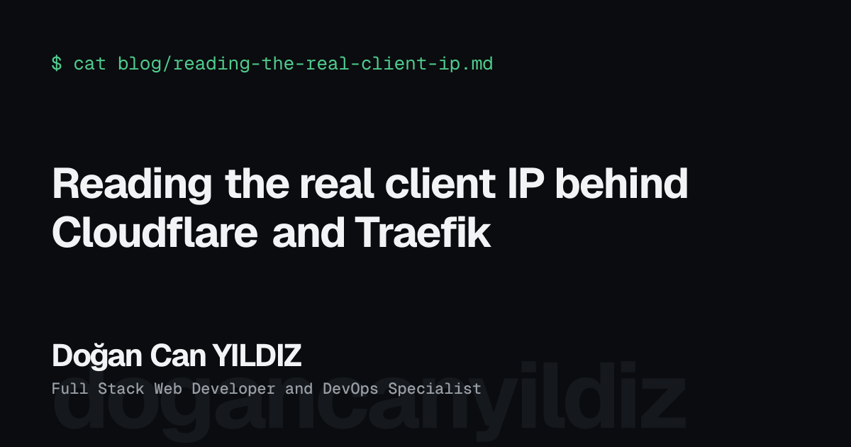 Reading the real client IP behind Cloudflare and Traefik. Doğan Can YILDIZ, Full Stack Web Developer and DevOps Specialist