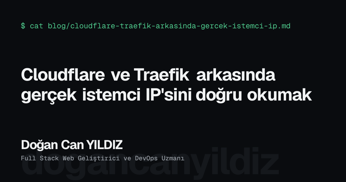 Cloudflare ve Traefik arkasında gerçek istemci IP'sini doğru okumak. Doğan Can YILDIZ, Full Stack Web Geliştirici ve DevOps Uzmanı